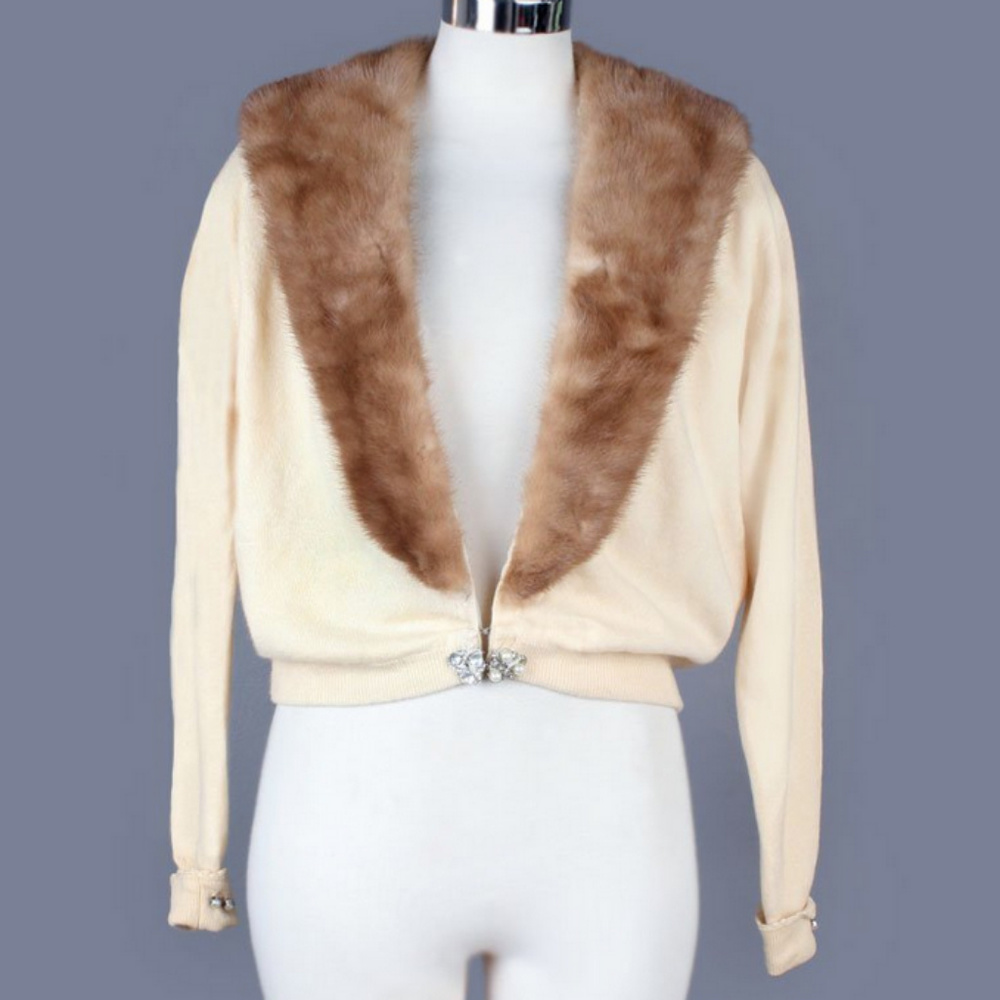 CASHMERE Sweater Real MINK FUR Collar Cardigan